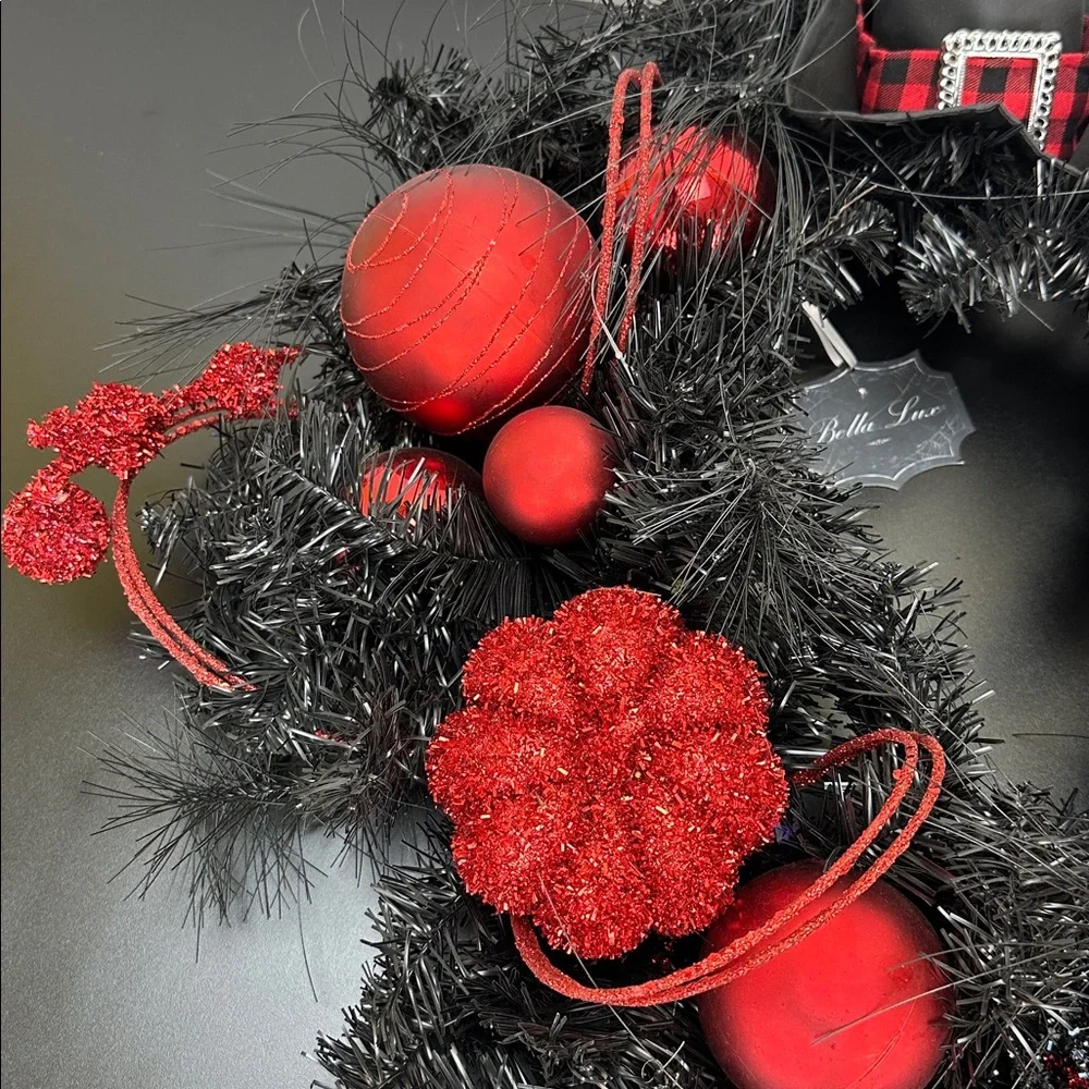 Bella Lux Halloween Witch Leg Wreath Red Black Glitter Baubles Pumpkin Hat Broom